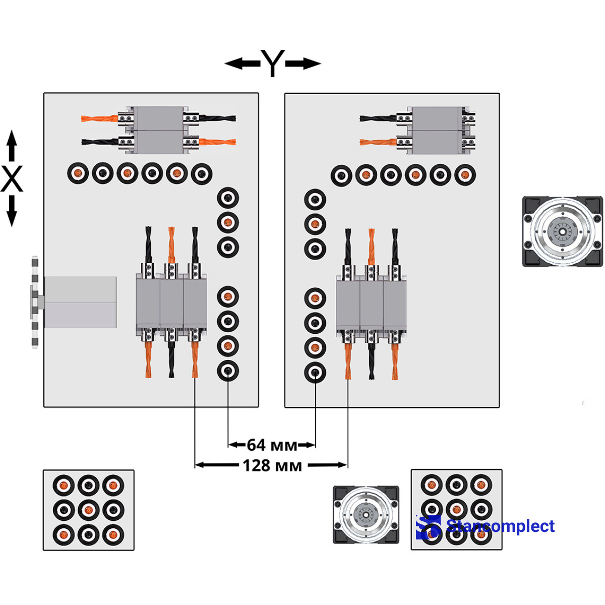CNC Drilling Center KD-612TH with four drilling groups (2 top + 2 bottom + milling + grooving saw)